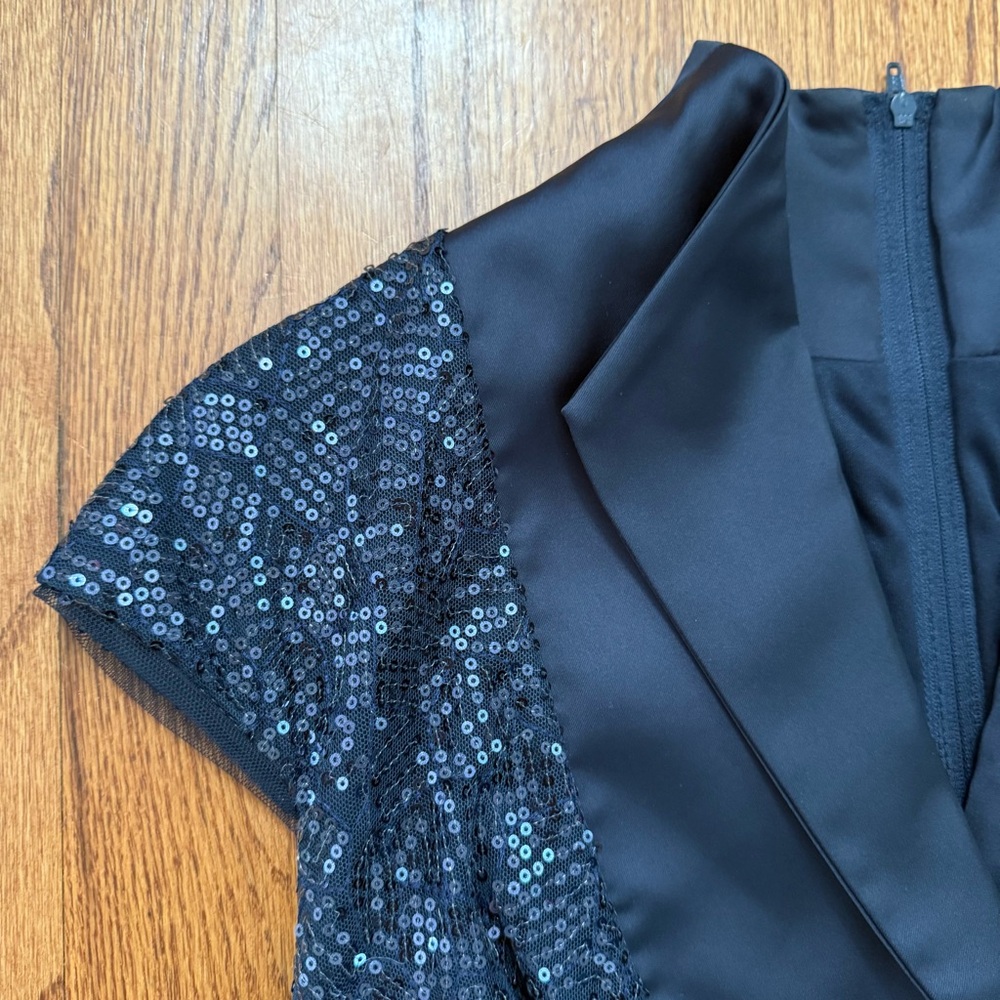 Tadashi Collection Cap-Sleeve Satin Sequined Navy Gown Dress size 6 - Picture 4 of 13